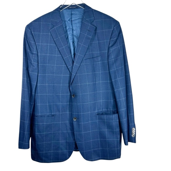 CREMIEUX Loro Piano 44L Blue Wool Windowpane 2 Button Sports Coat Jacket - Picture 1 of 9